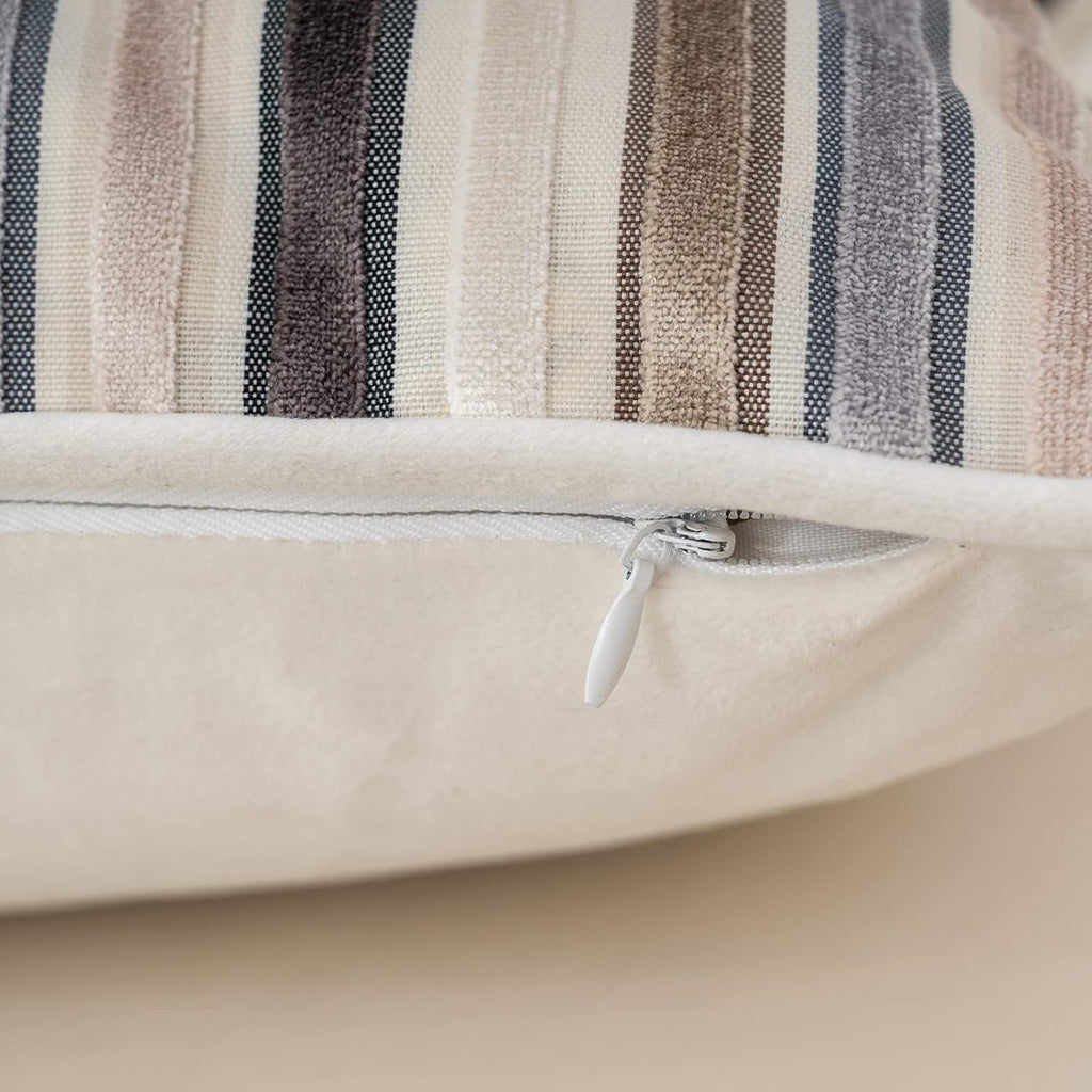 Beige Striped Velvet Square Pillow Cover – Bohemian Style